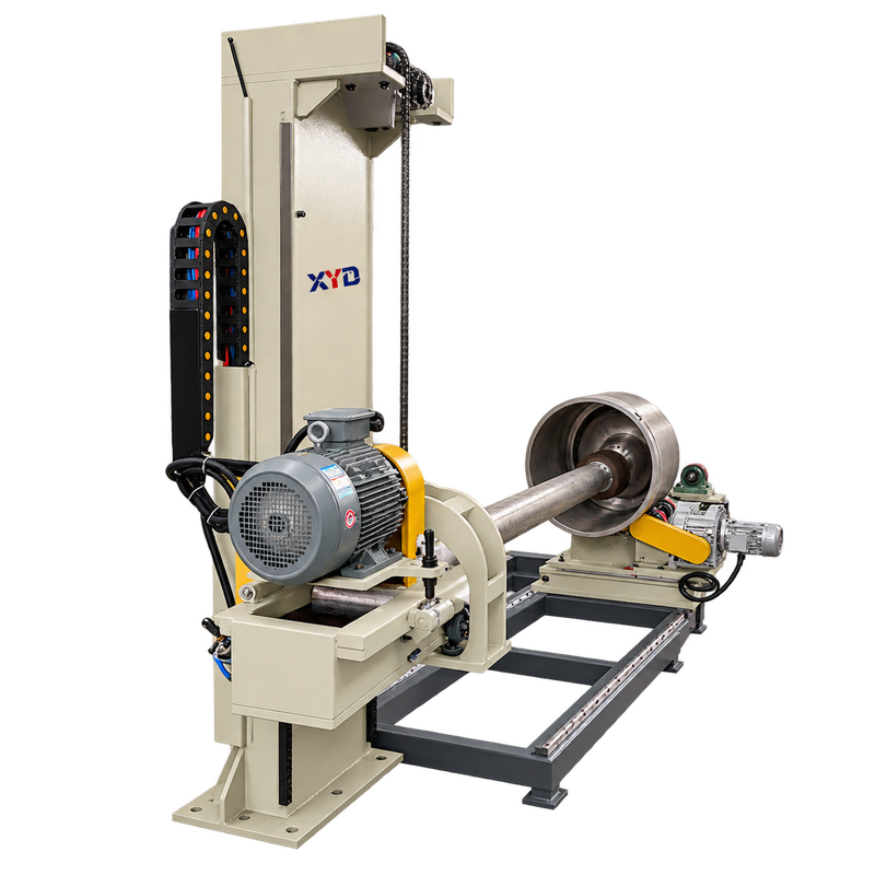 Column-mounted tube polishing unit with a motor-driven shaft and roller support bed